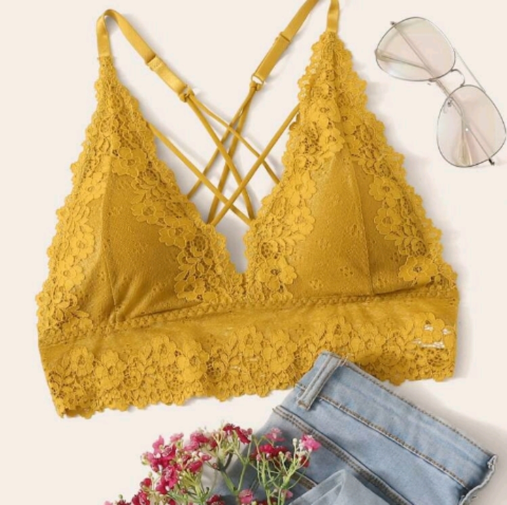 Floral Lace CrissCross Back Longline Bralette